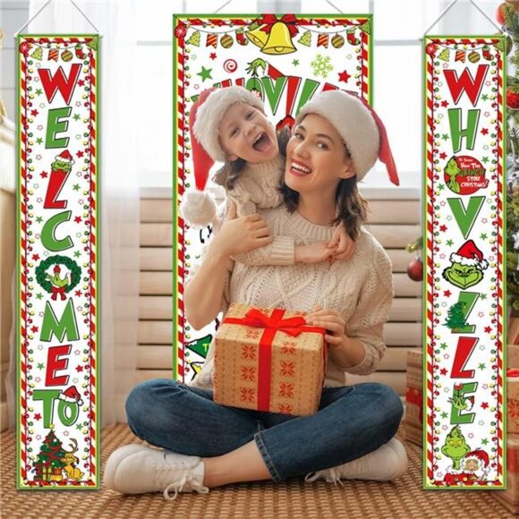 3Pcs Christmas Decor, Christmas Porch Sign Door Cover Banner Set for Christmas - Picture 4 of 8
